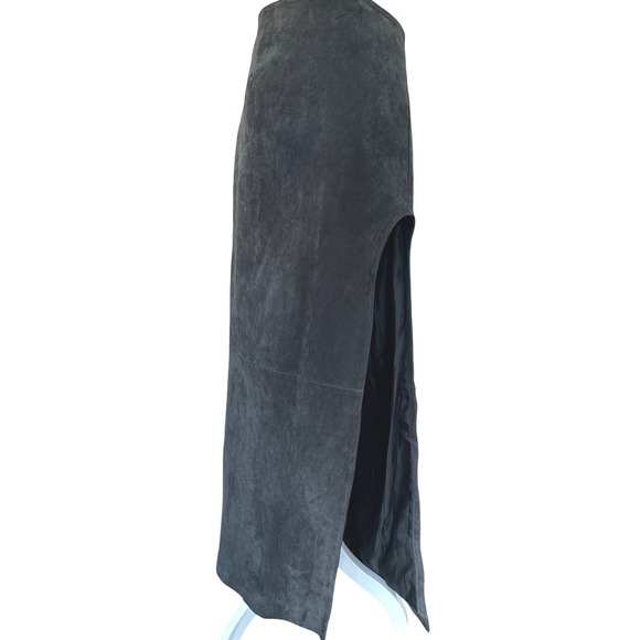 ASOS DESIGN Women's Gray Suede Leather High Curvy Slit Maxi Pencil Skirt Size 14 - Picture 1 of 10